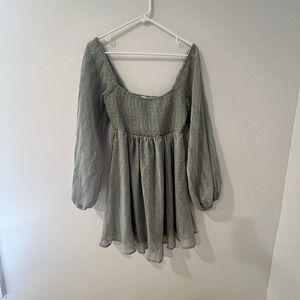 Altar'd State Sage green Swiss Dot Sheer Long Sleeve Peasant‎ Dress Size Small